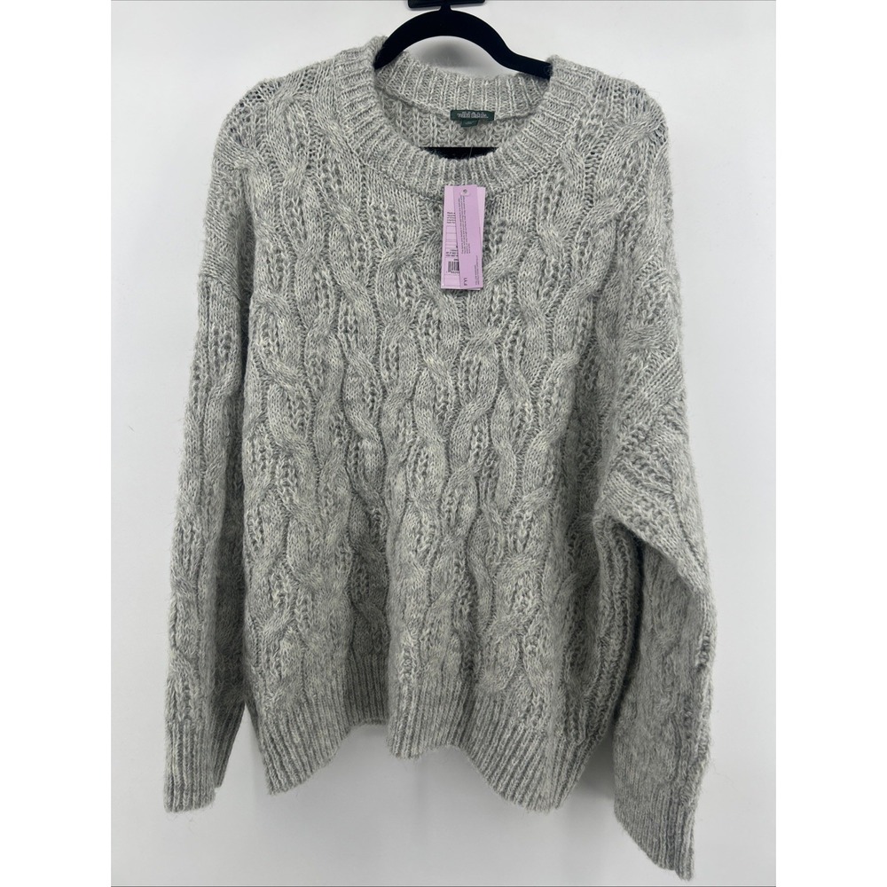 Wild Fable Gray Cable Knit Crewneck Sweater XXL Oversized Cozy Grandpa Chic NWT